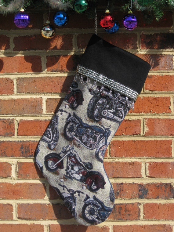 Motorcycle Christmas Stocking with Chains by SaltMarshOriginalsNC