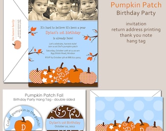 Fall Photo Pumpkin Patch Birthday Invitation