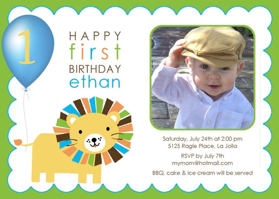 Lion Roar Birthday Invitation Yellow Green Blue Gender Neutral First Birthday Party Il_570xn