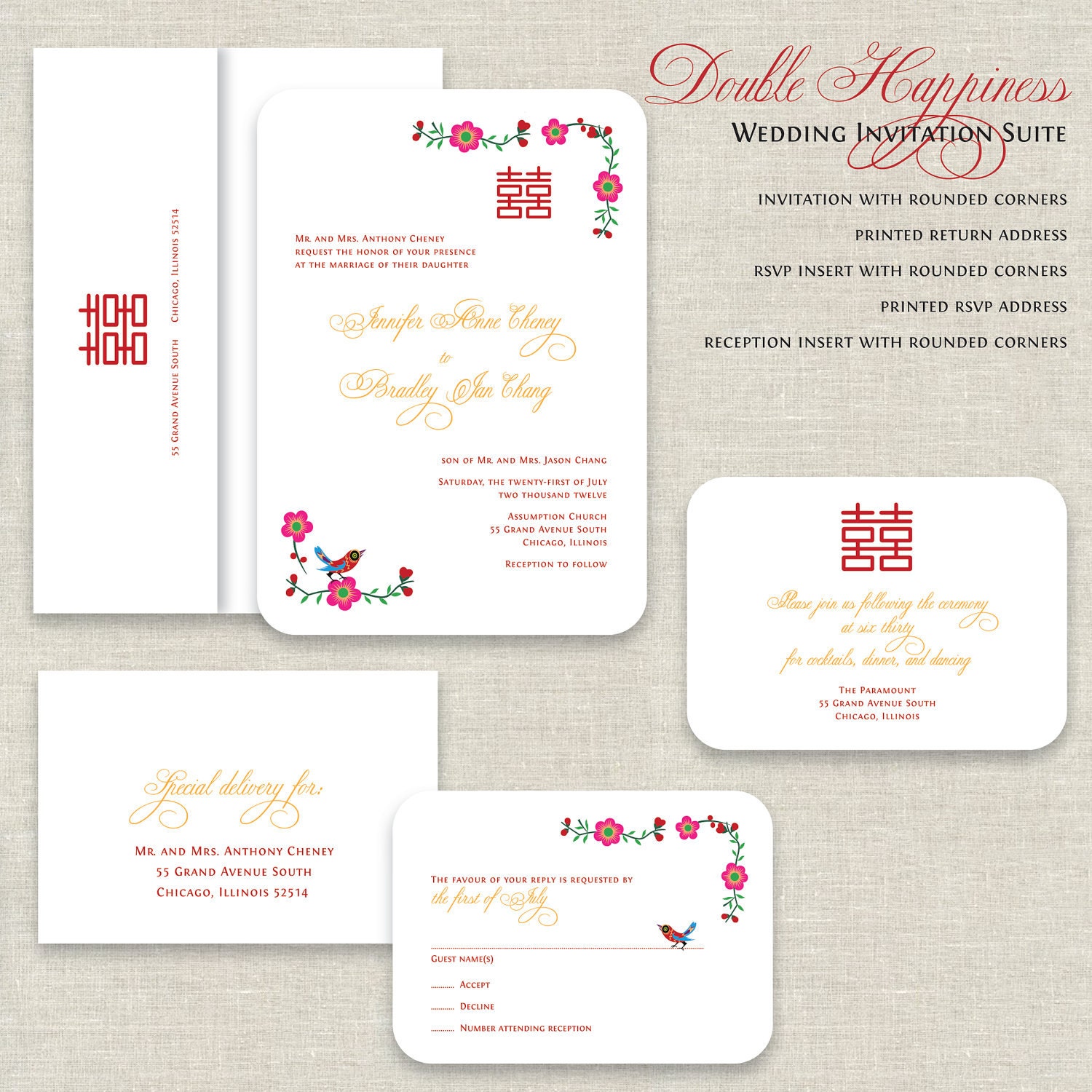 Asian Wedding Invitation Design - Bo | Invitations by Ajalon