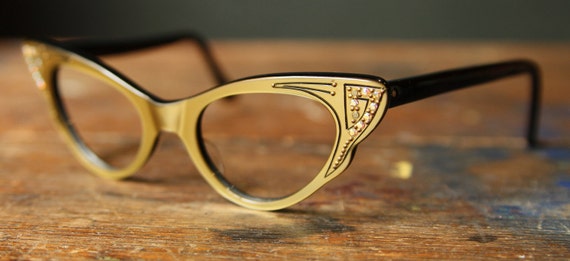 Vintage 1950s Cat Eye Glasses Frames With Rhinestones Frame 