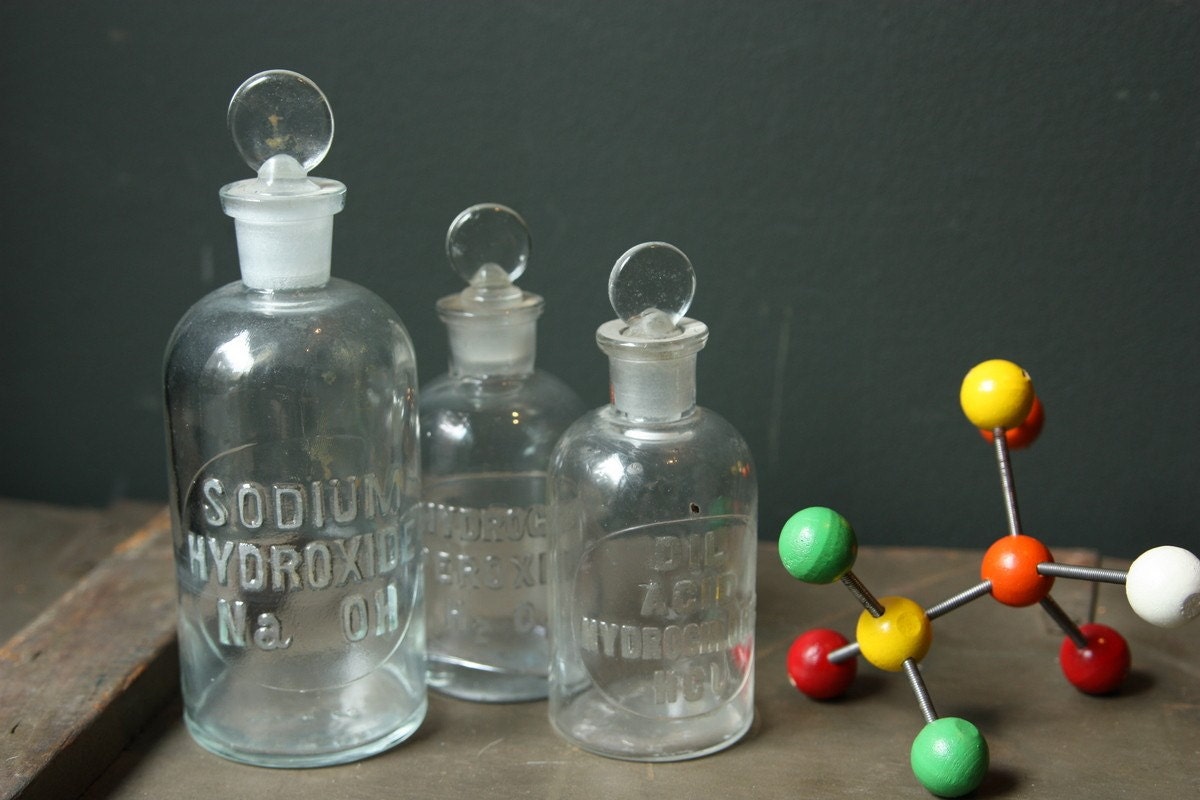 Vintage Chemical Bottle with Glass Stoppers