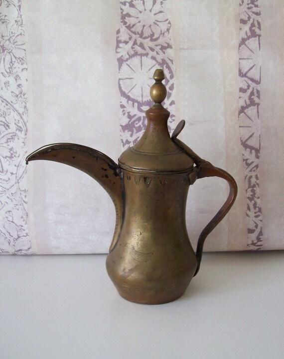 Antique Bedouin Brass Coffee Pot Middle Eastern Hand
