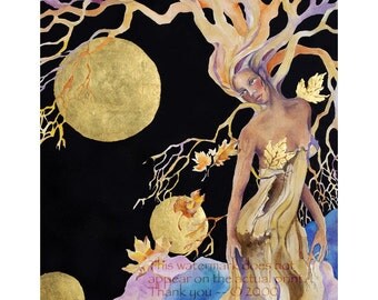 Goddess painting, watercolor painting, 5 x 7 Giclee Print, Tree spirit, celtic art
