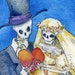 Reserved for Janet- Skeleton Art Day of the Dead wedding Blank 5x7 Card