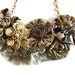 Bib Necklace Beige Brown Floral