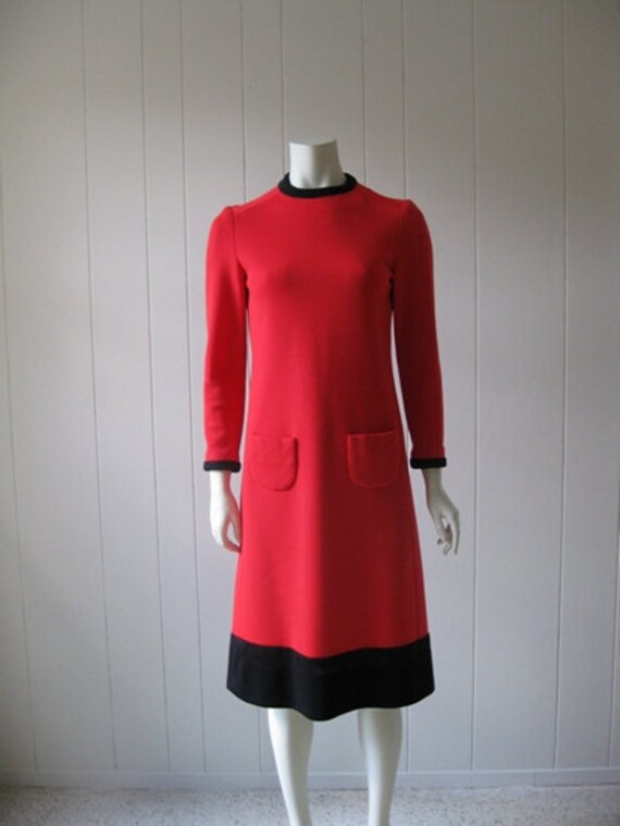 60s MOD long sleeve dress in red and black by sillyrabbitvintage