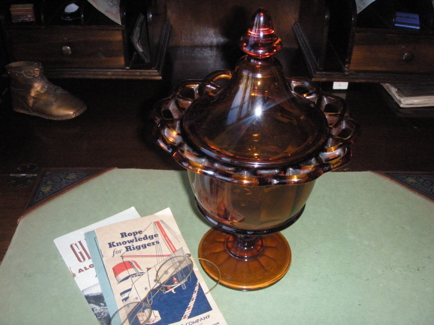 Very Unique Amber Glass Candy Dish...