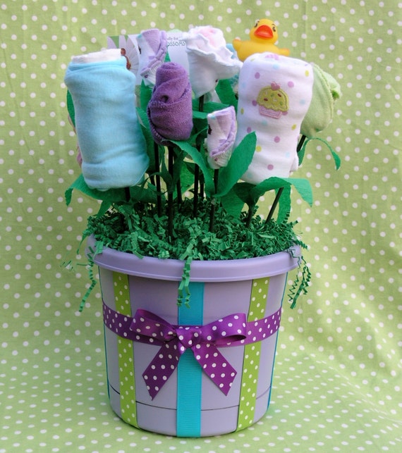 New Baby Gift Girls Flower Bouquet by babyblossomco on Etsy