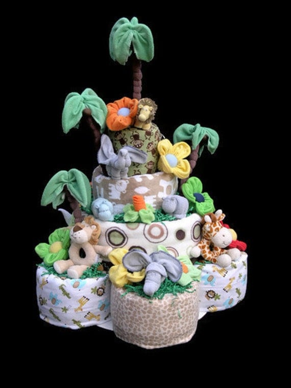 Items similar to Diaper Cake for Baby Shower, Safari Diaper Cake