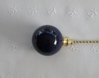 Cobalt Blue - Pottery Ball Ceiling Fan Pull - Handmade in the USA - Brass or Nickel Hardware