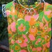 Vintage Summer Dress in Mod Pink and Green Flower Print - Sleeveless Large