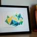 RESERVED FOR ANDY Geometric Paint Chip Art - Blue Green Yellow Triangles- One of a Kind - 8x10 Framed