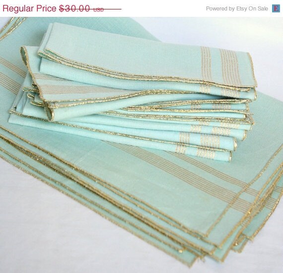 20 Off Sale Turquoise and Gold Placemats and Napkins