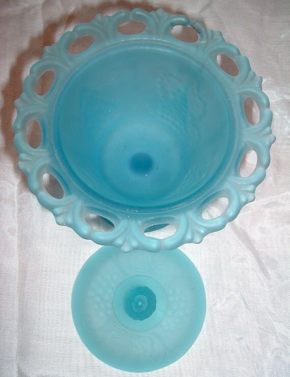 Vintage Blue Candy Dish with Lid and frosted by handymanhowto