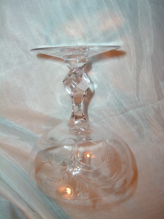 vintage crystal floral etched stemware glasses