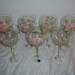 7 vintage hand painted wine glasses feature pink rose buds