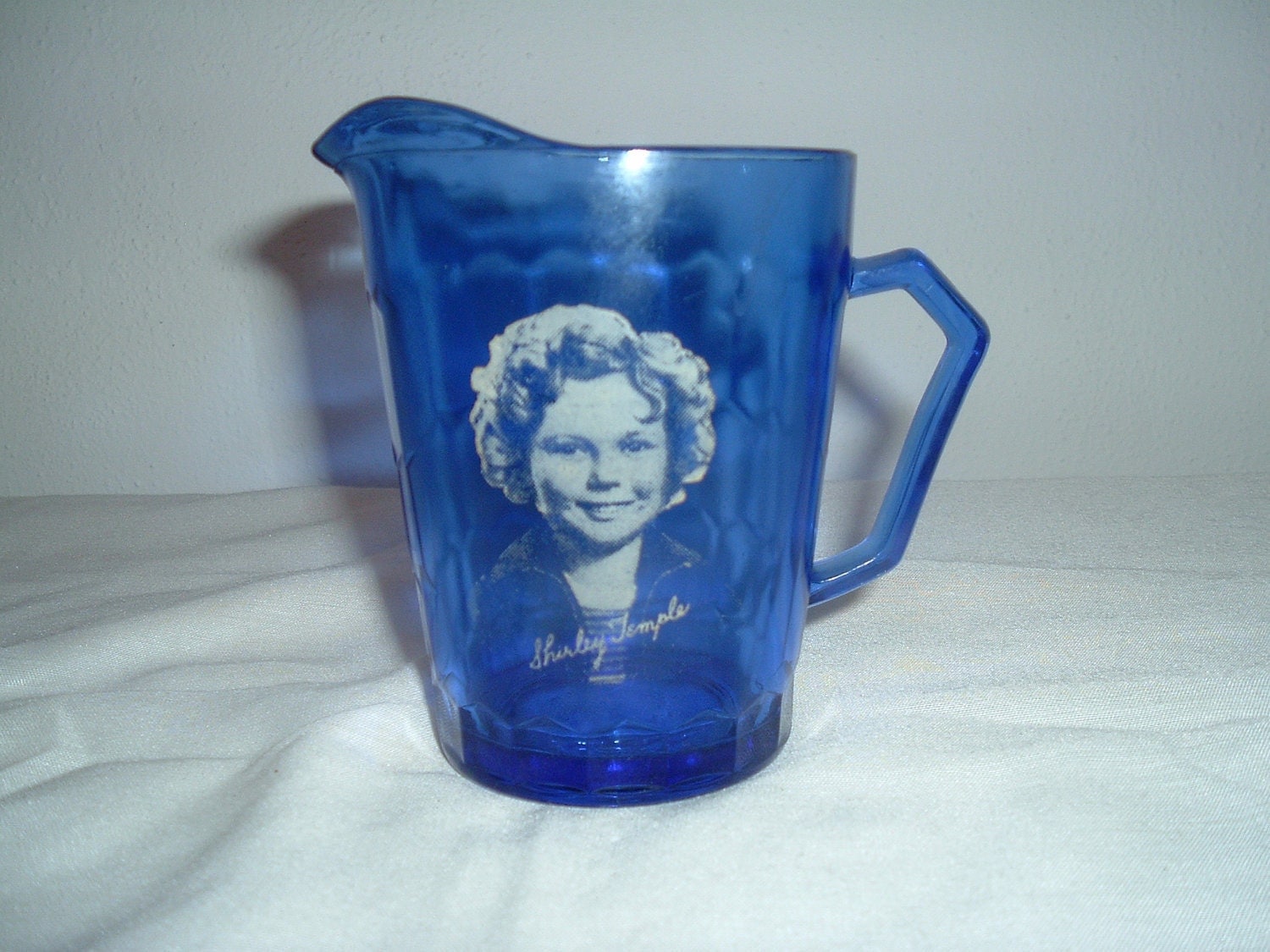 S Shirley Temple Cobalt Blue Glass Small Pitcher