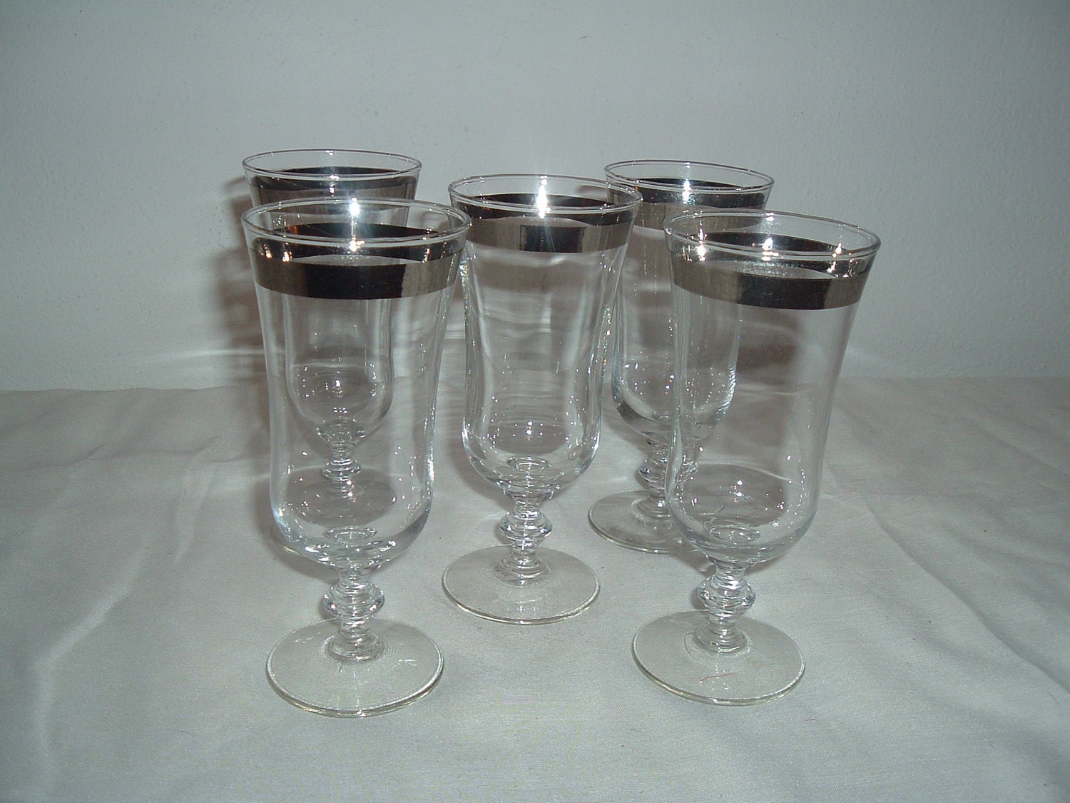 vintage crystal stemware with silver rim