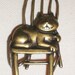 Vintage Brooch Signed JJ All Brass Cheshire Cat Sitting On A Chair Highly Collectible Adorable