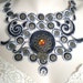 Necklace Waterfall Silver Black Bronze Flowers Swirls Metal Filigree Stampings Copper Glass Beads Cleopatra Statement