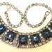 Antique Vintage Necklace Choker 20s Art Deco 7 Huge Square Dark Blue Faceted Rhinestones Surrounded 127