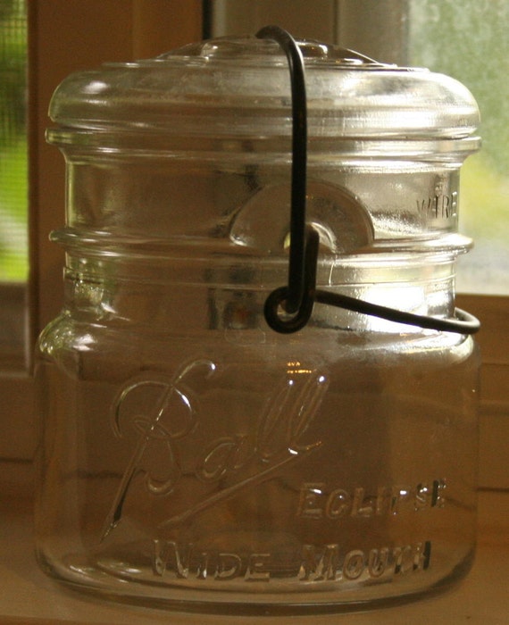 ball eclipse wide mouth clear vintage jar by thevintagecup on Etsy