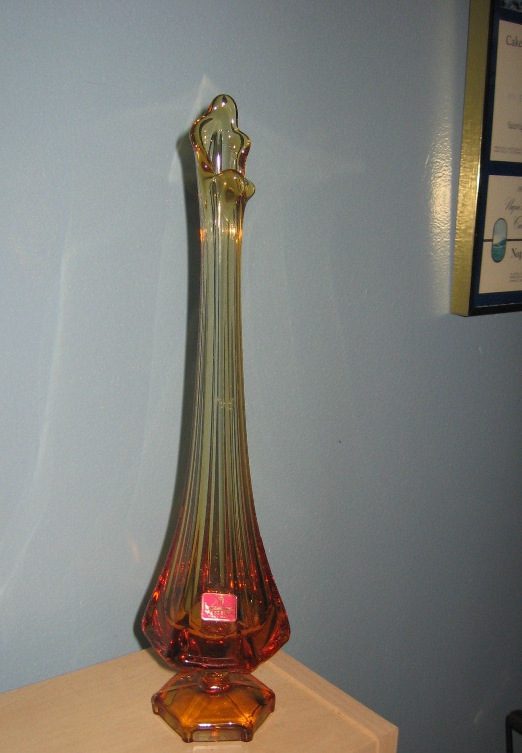 Vintage 1960's VIKING GLASS Topaz Swung Vase with Original