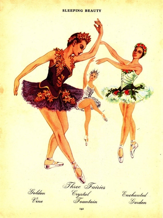 Sleeping Beauty Three Fairies print 1950s Sleeping Beauty Three Fairies print 1950s