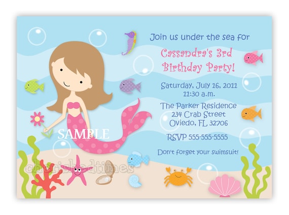 mermaid card birthday printable Party Mermaid With Sweet Invitation Option Custom Birthday