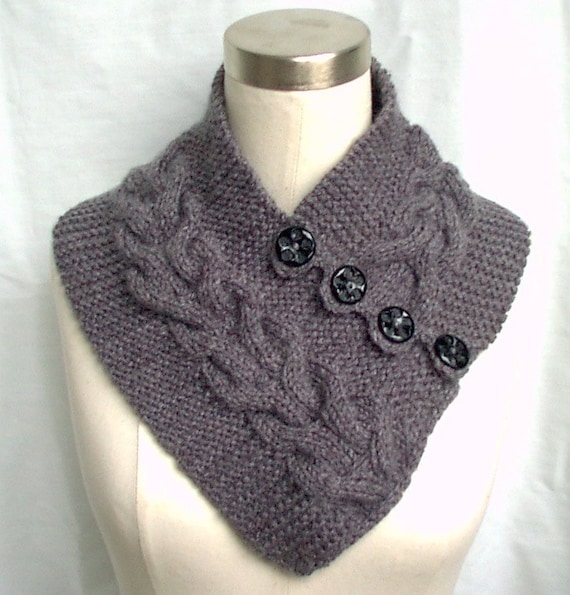 Neck Warmer Scarf Gray Hand Knit Cables by ClearlyChristine