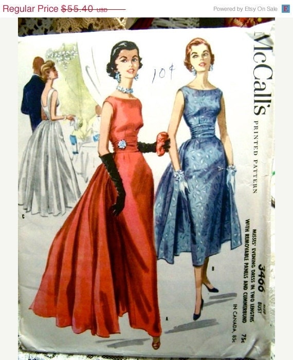 ON SALE Vintage 50 s McCalls  EVENING  Dress  Pattern  with