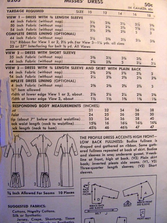 Vintage 50's Sewing Pattern 8203 High Profile Draped Dress