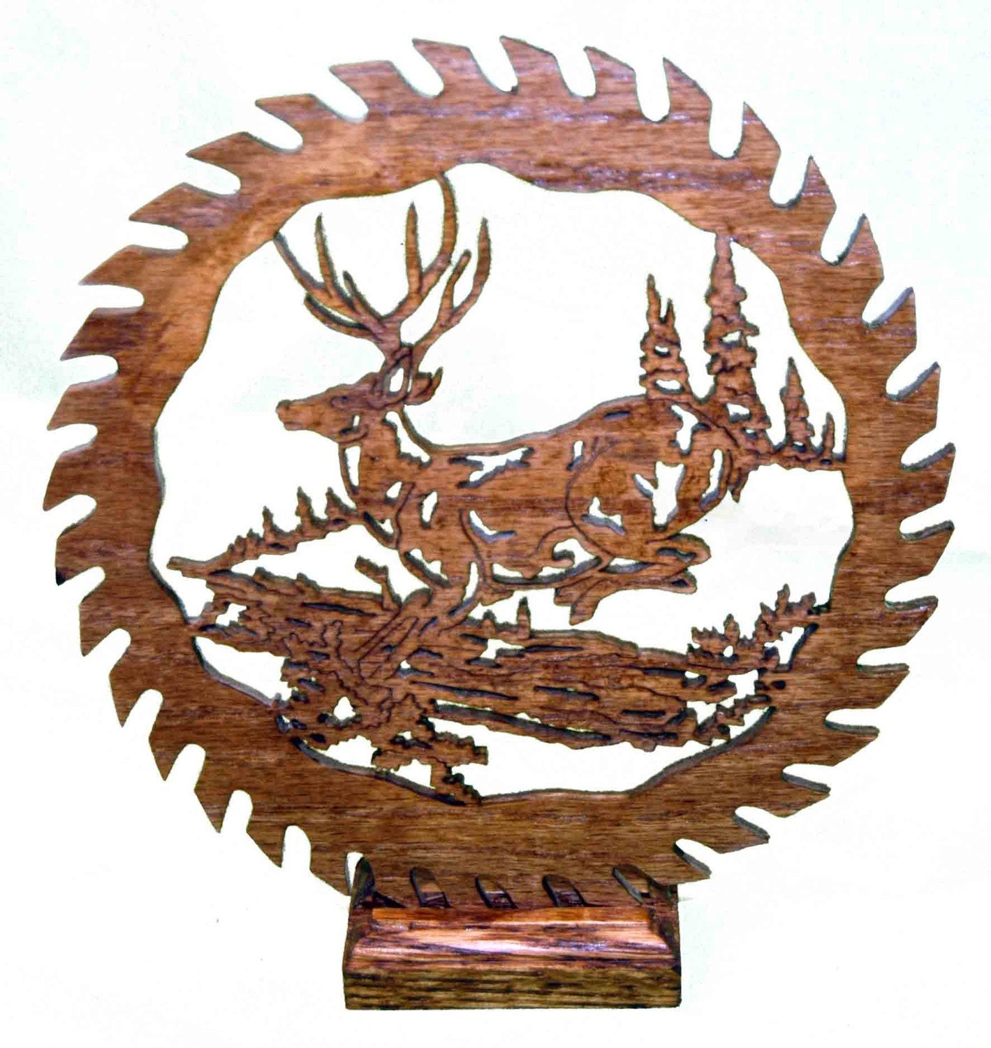 Scene with Buck Deer in a Saw Blade Scroll Saw Art