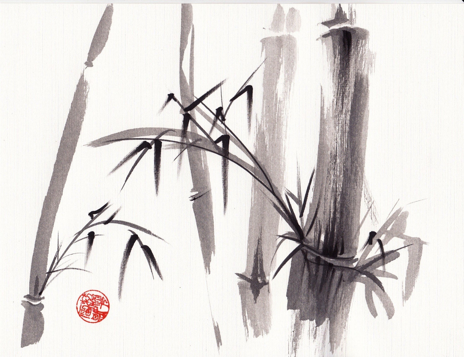 AFTER THE RAIN Original Japanese sumi-e painting by BeccasPlace