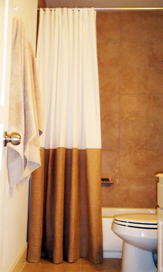 Items similar to Burlap Trimmed Shower Curtain 80x80 / Extra Long and Extra Wide / Country