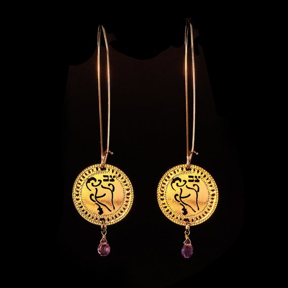 Zodiac Aquarius earrings Gold earrings Short earrings