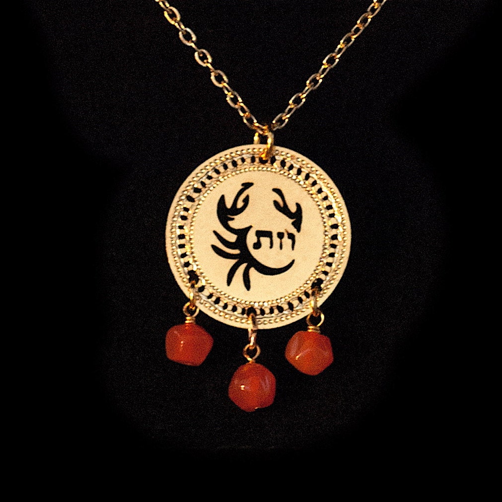 Zodiac Cancer necklace Gold necklace Birthstone Carnelian
