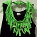 knotted and fringed tee shirt scarf Lime green with wooden beads