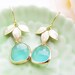 Matte Gold leaf and Sea Foam mint green Glass Drop Earrings. Bridesmaid Earrings