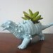 Upcycled Dinosaur Planter - Blue Ankylosaurus with Golden Sedum Succulent Plant