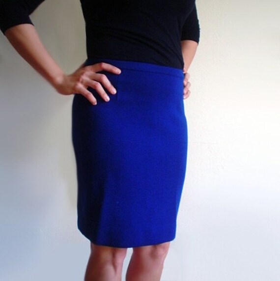 vintage Wool Knit 1960s Blueberry Pencil Skirt