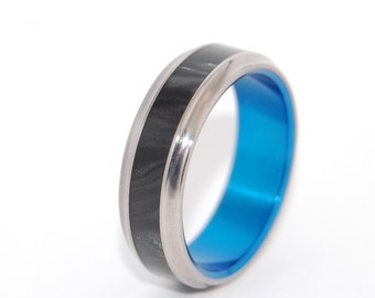 titanium ring Titanium Resin Wedding Band Blue Marbled
