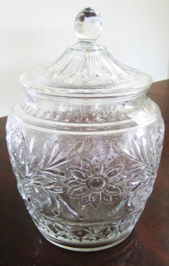 Vintage Pressed Glass Biscuit / Cookie Jar