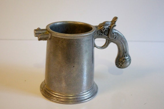 Vintage Pewter Mug Beer Stein with Pistol Gun Handle by Wilton