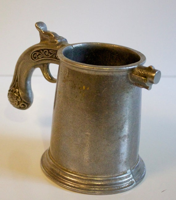 Vintage Pewter Mug Beer Stein with Pistol Gun Handle by Wilton