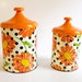 Vintage Retro canisters - orange floral by Lincoln Metal Products