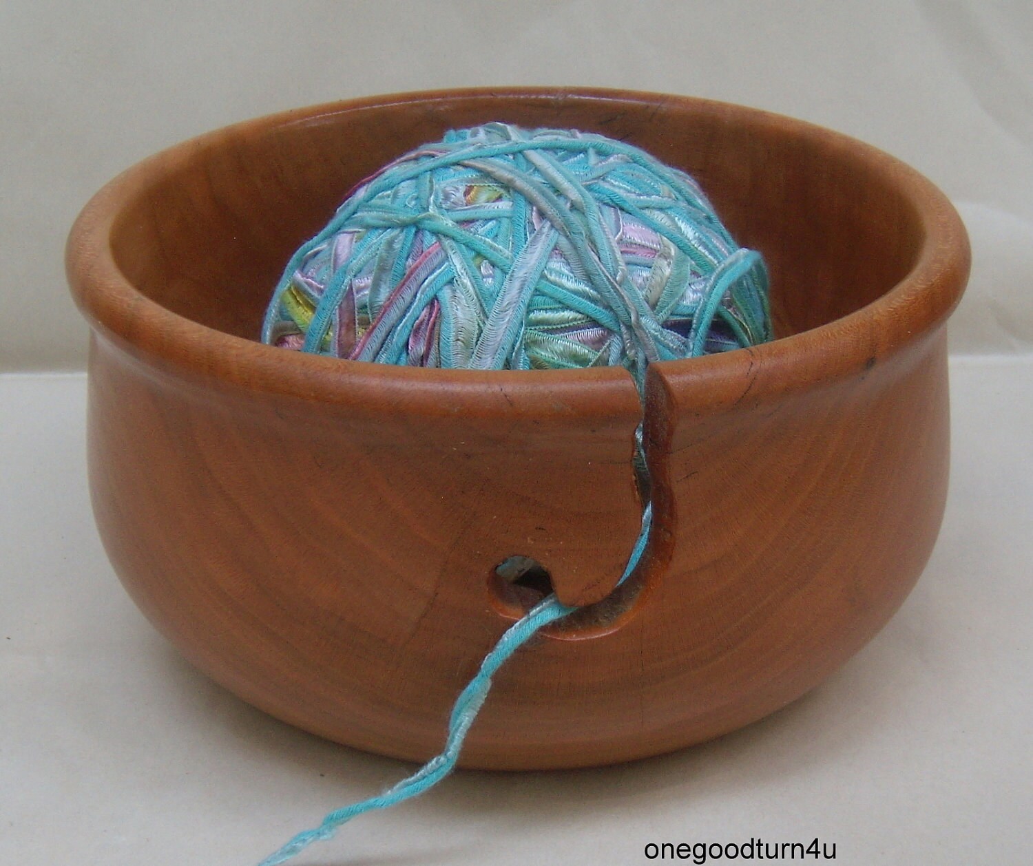 wooden yarn bowl Cherry woodturning knitting skein crochet