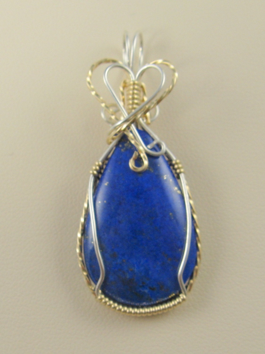 Lapis Designer Cabochon Wire Wrapped Pendant.