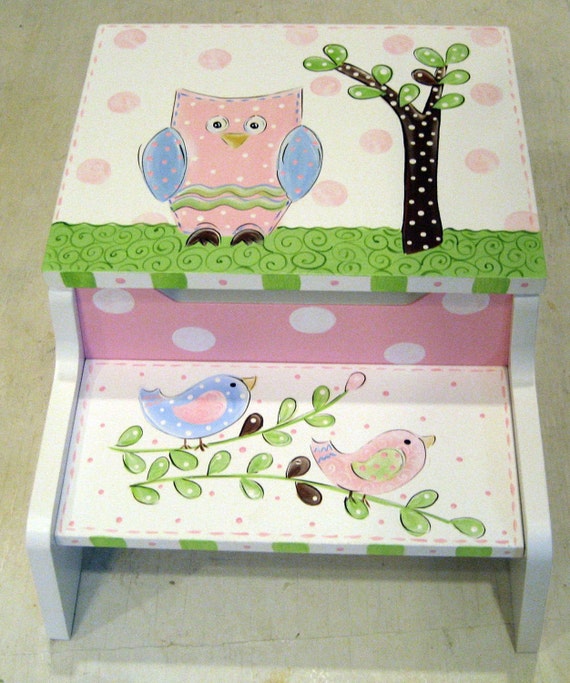 Items Similar To Hand Painted Step Stool Owl And Birdies On Etsy   Il 570xN.312118678 